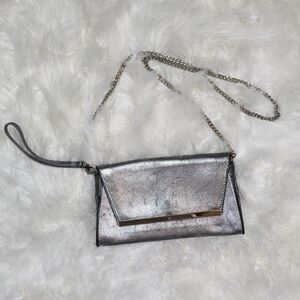 Silver Metallic Clutch Bag